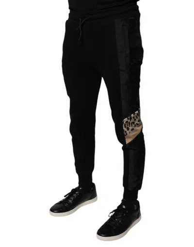 Dolce & Gabbana Black Leopard Slim Fit Jogger Men's Pants In Black