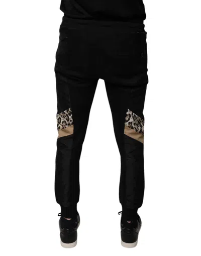Dolce & Gabbana Black Leopard Slim Fit Jogger Men's Pants In Black