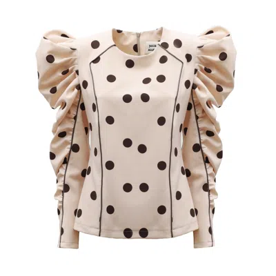 Julia Allert Women's Neutrals Dramatic Top With Voluminous Sleeves Polka Dot Beige In Beige