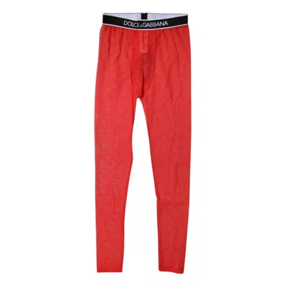 Dolce & Gabbana Red Nylon Dg Logo Slim Leggings Pants In Red