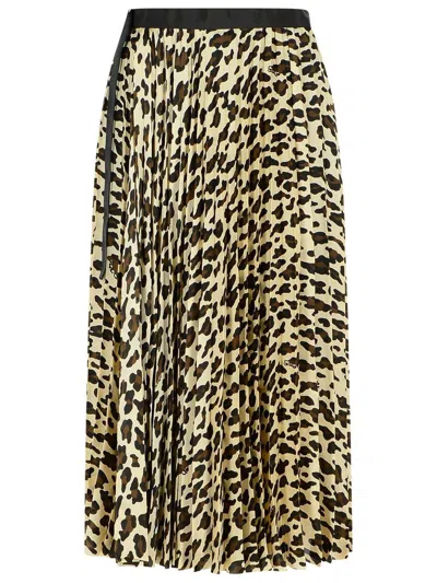 Sacai Asymmetrical Leopard Print Skirt With Adjustable Belt In Beige