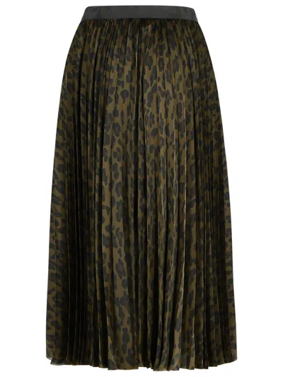 Sacai Pleated Leopard Print Satin Midi Skirt In Brown