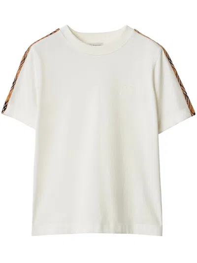 Burberry White Cotton Check Trims T-shirt In Grey