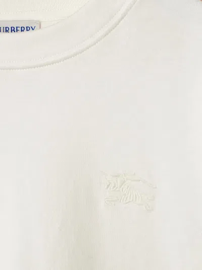 Burberry White Cotton Check Trims T-shirt In Grey