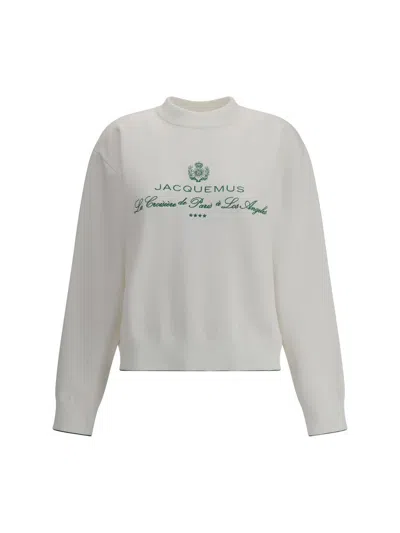 Jacquemus White Sweater With Logo Embroidered On The Front And Short Design In Cotton Woman In White