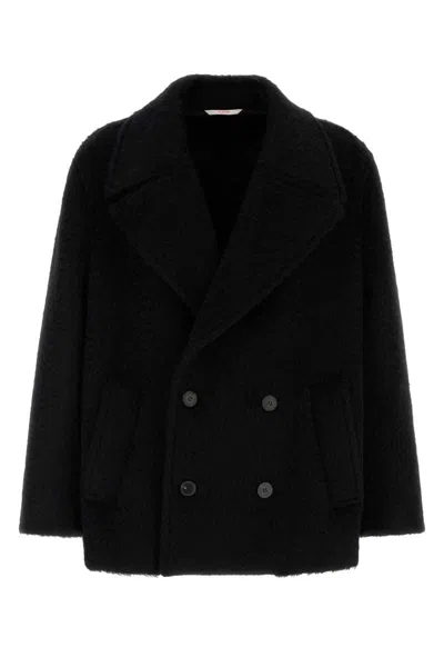 Valentino Dropped Shoulder Wool Blend Coat In Black