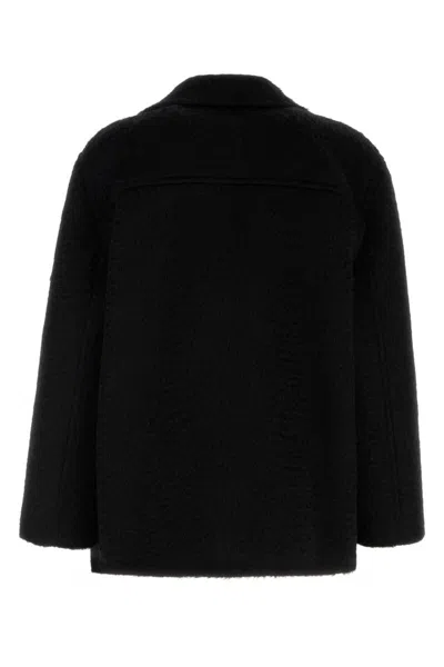 Valentino Dropped Shoulder Wool Blend Coat In Black
