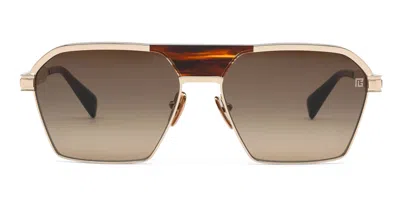 Balmain Sergeant Sunglasses In Brown, Gold
