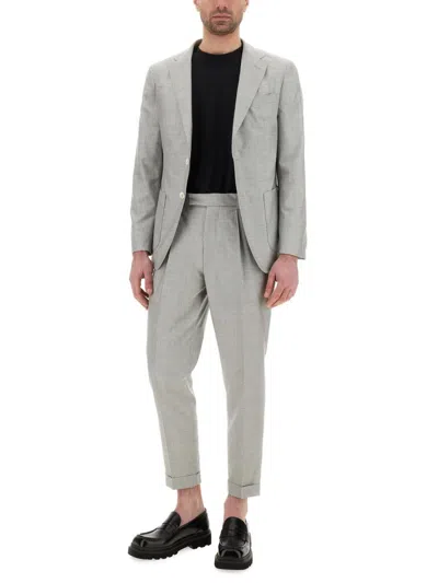 Hugo Boss Slim-fit Suit In Micro-patterned Wool And Silk In Gray