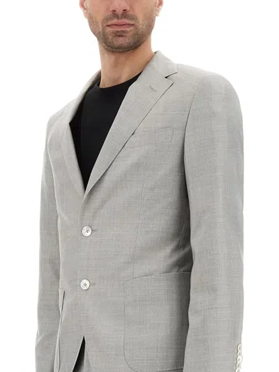 Hugo Boss Slim-fit Suit In Micro-patterned Wool And Silk In Gray