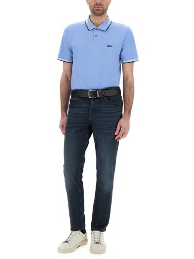 Hugo Boss Boss Slim Fit Stretch Cotton Polo In Blue
