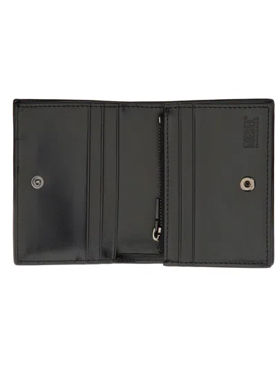 Diesel Bi-fold Card Holder In Mirrored Leather In Black