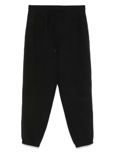 Emporio Armani Logo Print Textured Fabric Sweatpants In Black