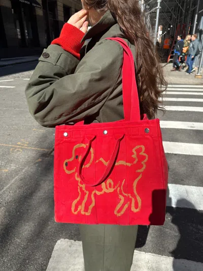 Alex Mill The Perfect Weekday Dog Tote In Red/goldendoodle