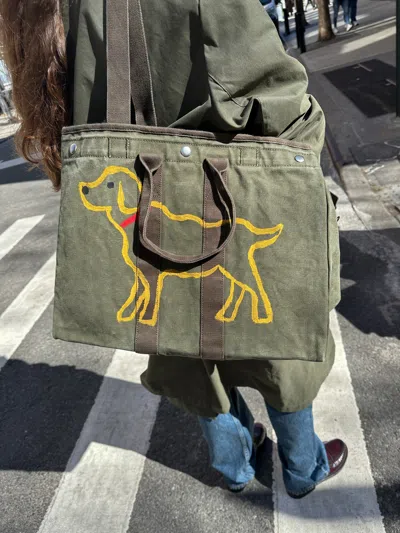 Alex Mill The Perfect Weekend Dog Tote In Military Olive/labrador