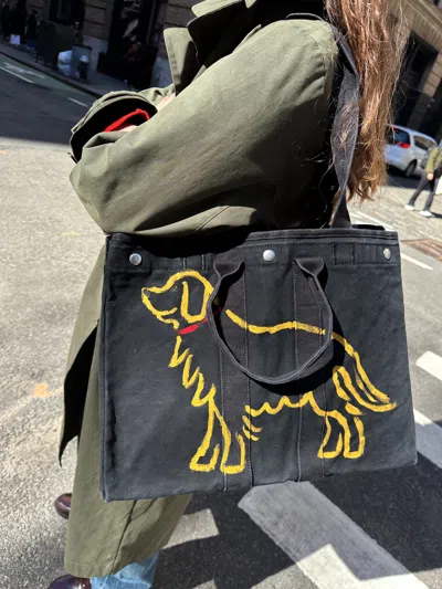 Alex Mill The Perfect Weekend Dog Tote In Black/golden Retriever