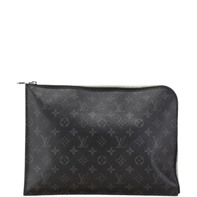 Pre-owned Louis Vuitton Monogram Eclipse Black Monogram Eclipse White Pvc Leather Clutch Bag Pochette (pre-own In Black, Monogram Eclipse, White