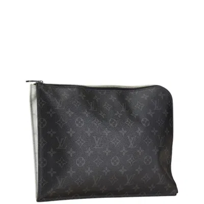 Pre-owned Louis Vuitton Monogram Eclipse Black Monogram Eclipse White Pvc Leather Clutch Bag Pochette (pre-own In Black, Monogram Eclipse, White
