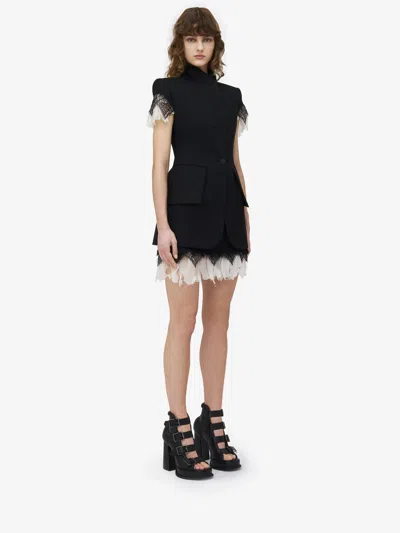 Alexander Mcqueen Spider Web Lace Miniskirt In Black