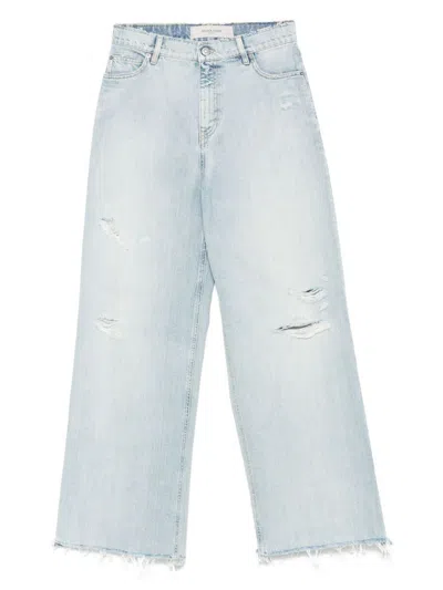 Golden Goose Wide Leg Boyfriend Jeans With Distressed Details In Clear Blue