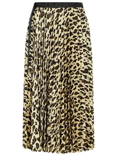 Sacai Asymmetrical Leopard Print Skirt With Adjustable Belt In Beige