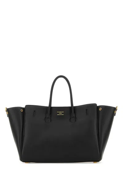 Balenciaga Women Black Leather Medium Carry All Bel Air Shopping Bag