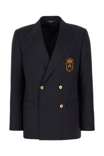 Dolce & Gabbana Wool Blazer Gold-tone Buttons In Navy Blue