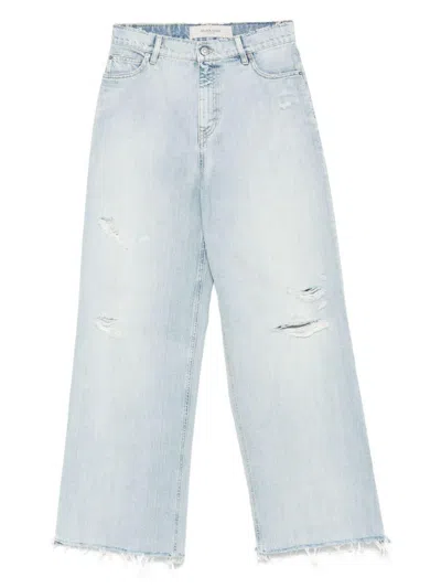 Golden Goose Wide Leg Boyfriend Jeans With Distressed Details In Clear Blue
