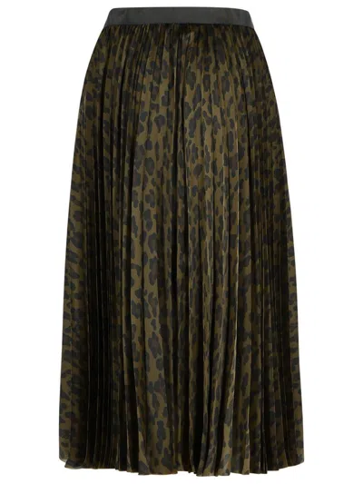 Sacai Pleated Leopard Print Satin Midi Skirt In Brown