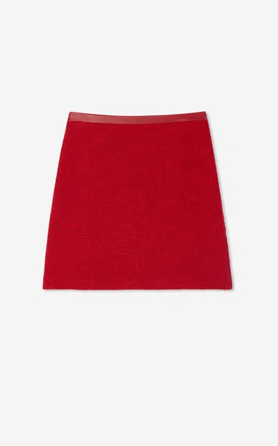 St John St. John Leather-trim Terry Wool-blend Tweed Skirt In Red