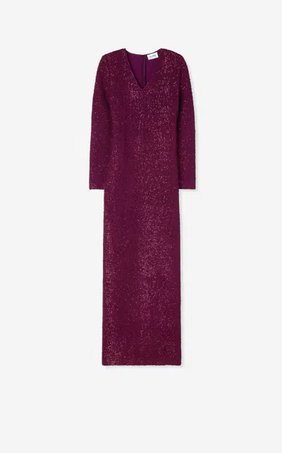 St John V-neck Long Sleeve Sequin Column Gown In Mlby