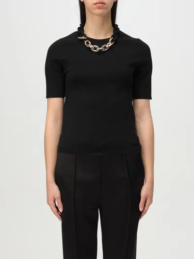 Rabanne Black Silk And Cotton T-shirt With Chain In Black