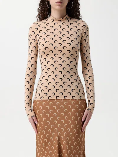 Marine Serre Allover Moon High-neck Top In Beige