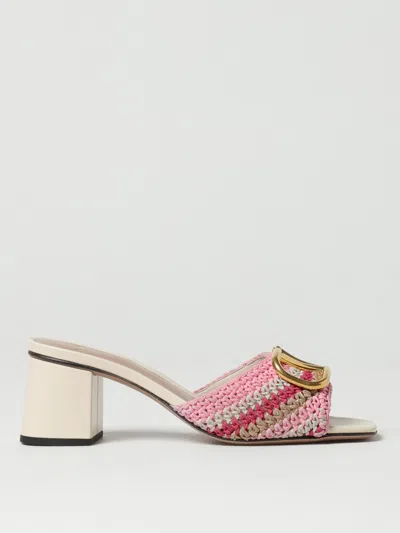 Valentino Heel Block Crochet Logo Woven Slide In White