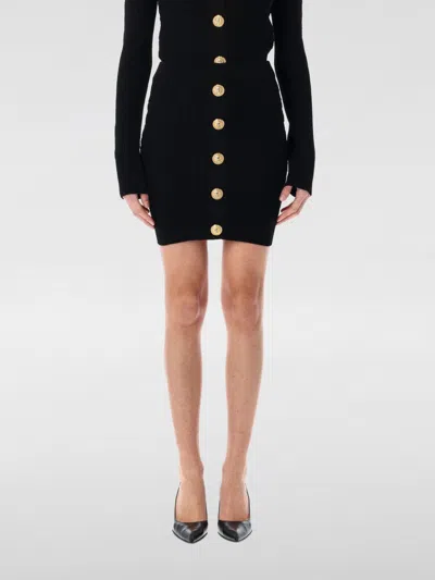 Balmain Knitted Vichy A-line Skirt With Jewel Buttons In Black
