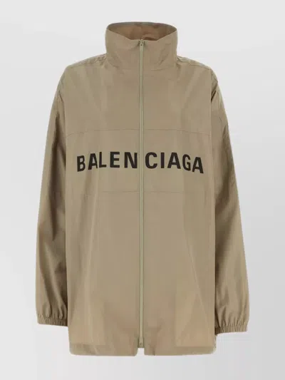 Balenciaga Elastic Cuffs Micro Faille Windbreaker In Brown