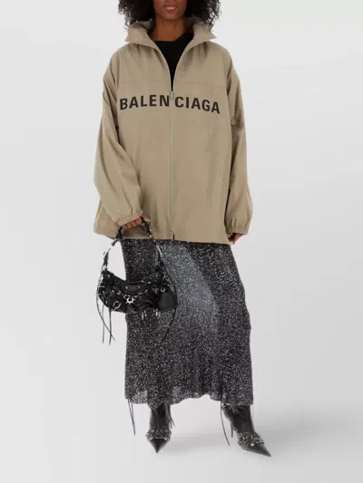 Balenciaga Elastic Cuffs Micro Faille Windbreaker In Brown