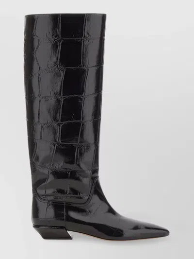 Paris Texas Crocodile-effect Knee-high Boots With Sleek Silhouette And Pointed Toe