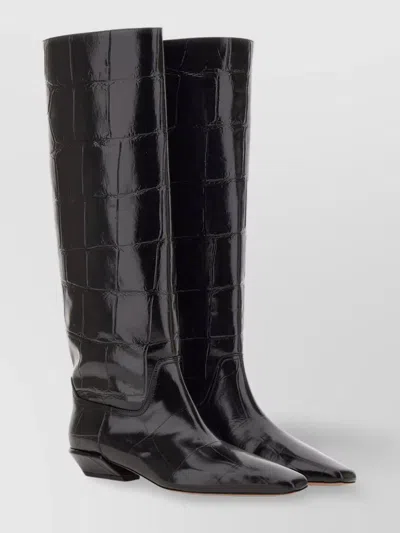 Paris Texas Crocodile-effect Knee-high Boots With Sleek Silhouette And Pointed Toe