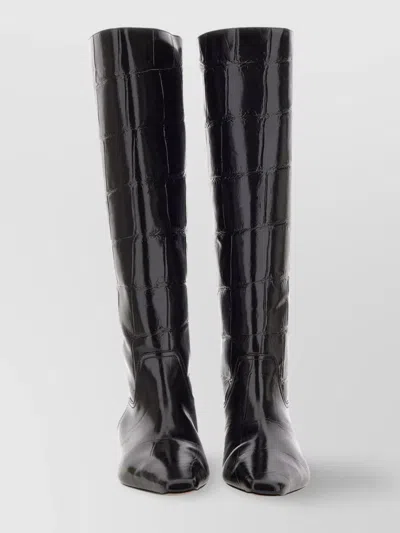 Paris Texas Crocodile-effect Knee-high Boots With Sleek Silhouette And Pointed Toe