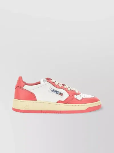 Autry Pink And White 'medalist' Low Top Sneakers In Cow Leather