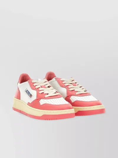 Autry Pink And White 'medalist' Low Top Sneakers In Cow Leather