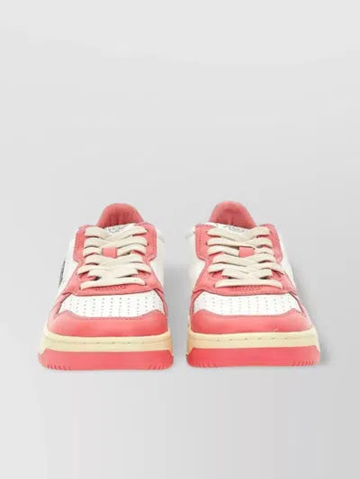 Autry Pink And White 'medalist' Low Top Sneakers In Cow Leather