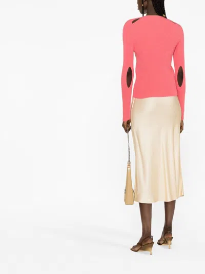 Fendi Ribbed Texture Long Sleeves Round Neck In Pink