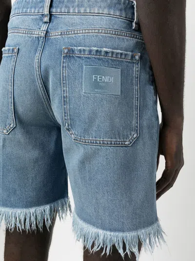 Fendi Men Denim Bermuda Shorts In Blue