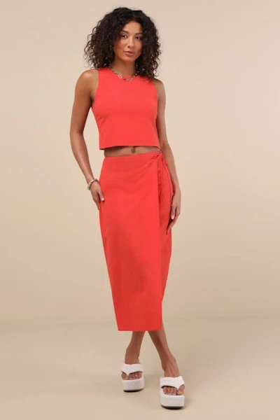 Lulus Aubin Red Tie-back Sleeveless Crop Top In Red