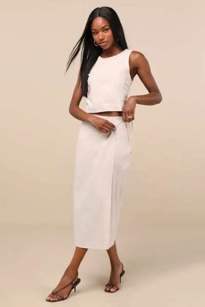 Lulus Aubin Light Beige Column Wrap Midi Skirt In Beige