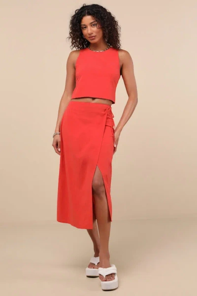 Lulus Aubin Red Column Wrap Midi Skirt In Red