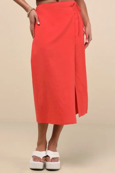Lulus Aubin Red Column Wrap Midi Skirt In Red