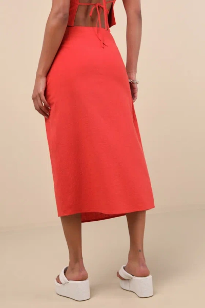 Lulus Aubin Red Column Wrap Midi Skirt In Red